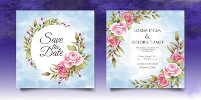 Beautiful Hand Drawing Floral Wedding Invitation Template vector