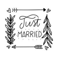 Cute Arrow, Leaves And Hearts With Lettering About Wedding vector