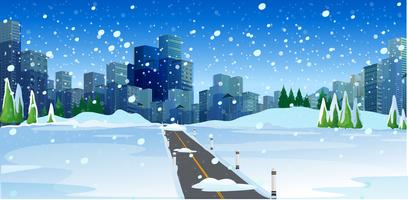 Snowy Road in Big Modern City vector