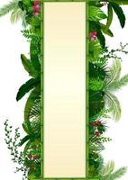 Tropical leaves background. Rectangle plants frame with space for text. Tropical foliage with vertical banner vector