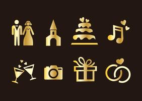 Wedding Element Golden Icons Vector