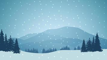 Winter landscape with mountains on the horizon, pine forest and snow, background for your creativity vector